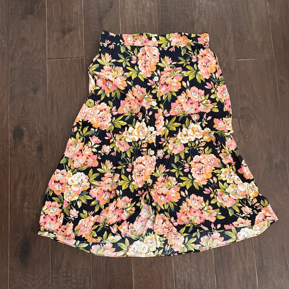 LOFT A-Line Skirt with Pink and Green Floral Design